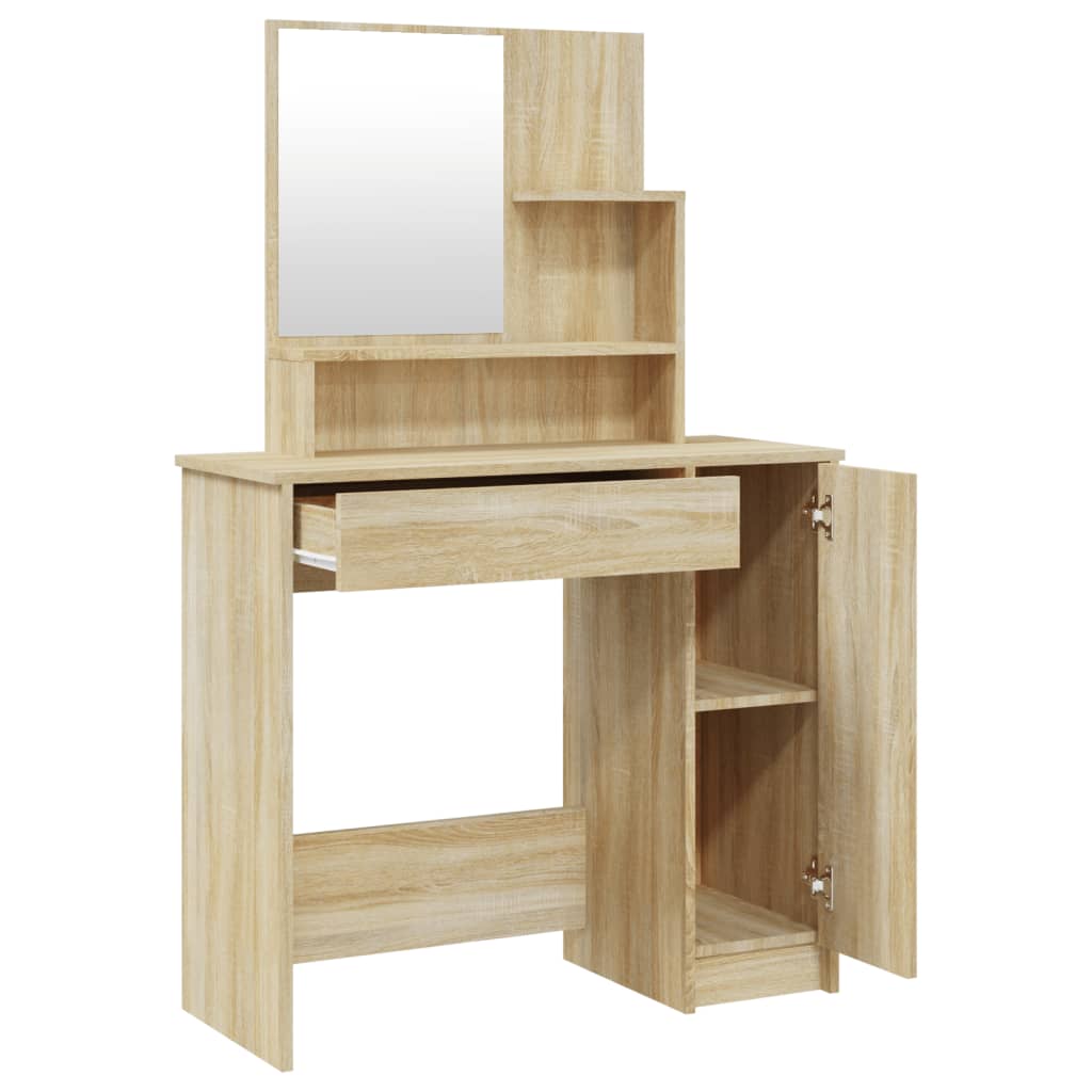 vidaXL Toaletka z lustrem, dąb sonoma, 86,5x35x136 cm