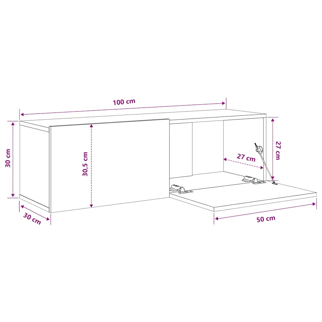vidaXL Szafki ścienne TV, 2 szt., dąb sonoma, 100x30x30 cm