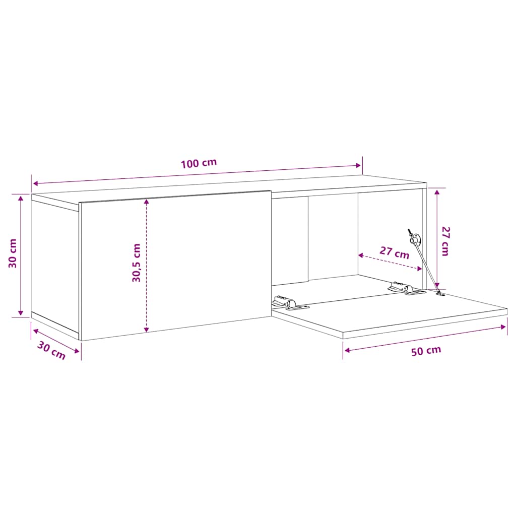 vidaXL Szafki ścienne pod TV, 2 szt., betonowa szarość, 100x30x30 cm