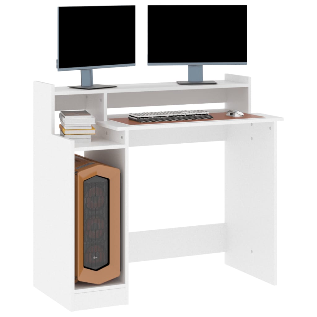 vidaXL Biurko z podświetleniem LED, białe, 97x45x90 cm
