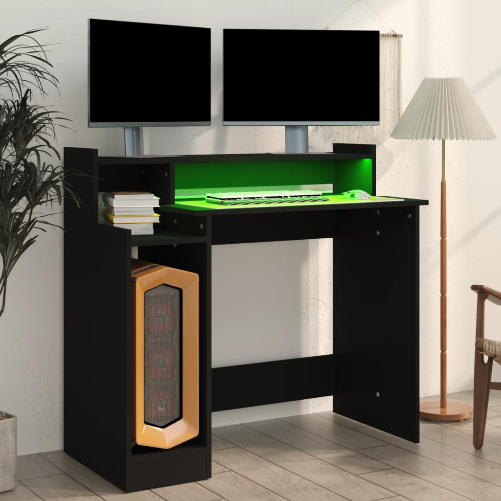 vidaXL Biurko z podświetleniem LED, czarne, 97x45x90 cm
