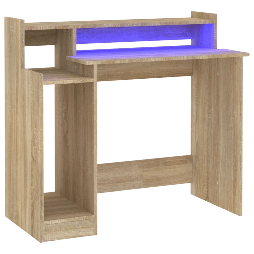 vidaXL Biurko z podświetleniem LED, dąb sonoma, 97x45x90 cm