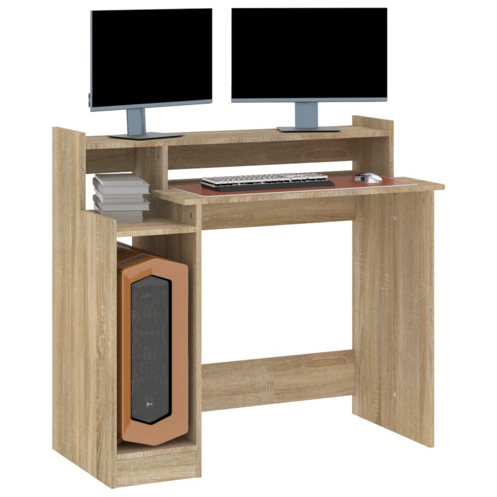 vidaXL Biurko z podświetleniem LED, dąb sonoma, 97x45x90 cm