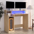 vidaXL Biurko z podświetleniem LED, dąb sonoma, 97x45x90 cm