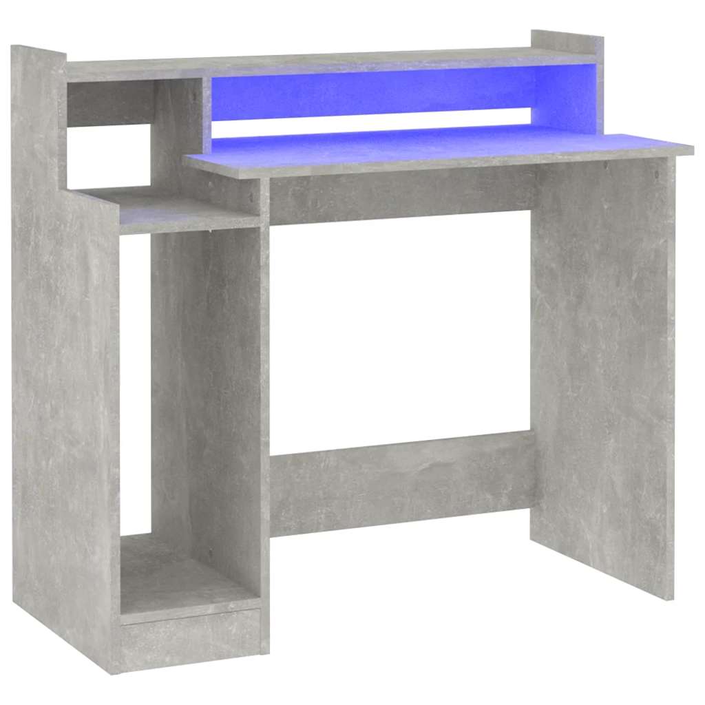 vidaXL Biurko z podświetleniem LED, betonowa szarość, 97x45x90 cm
