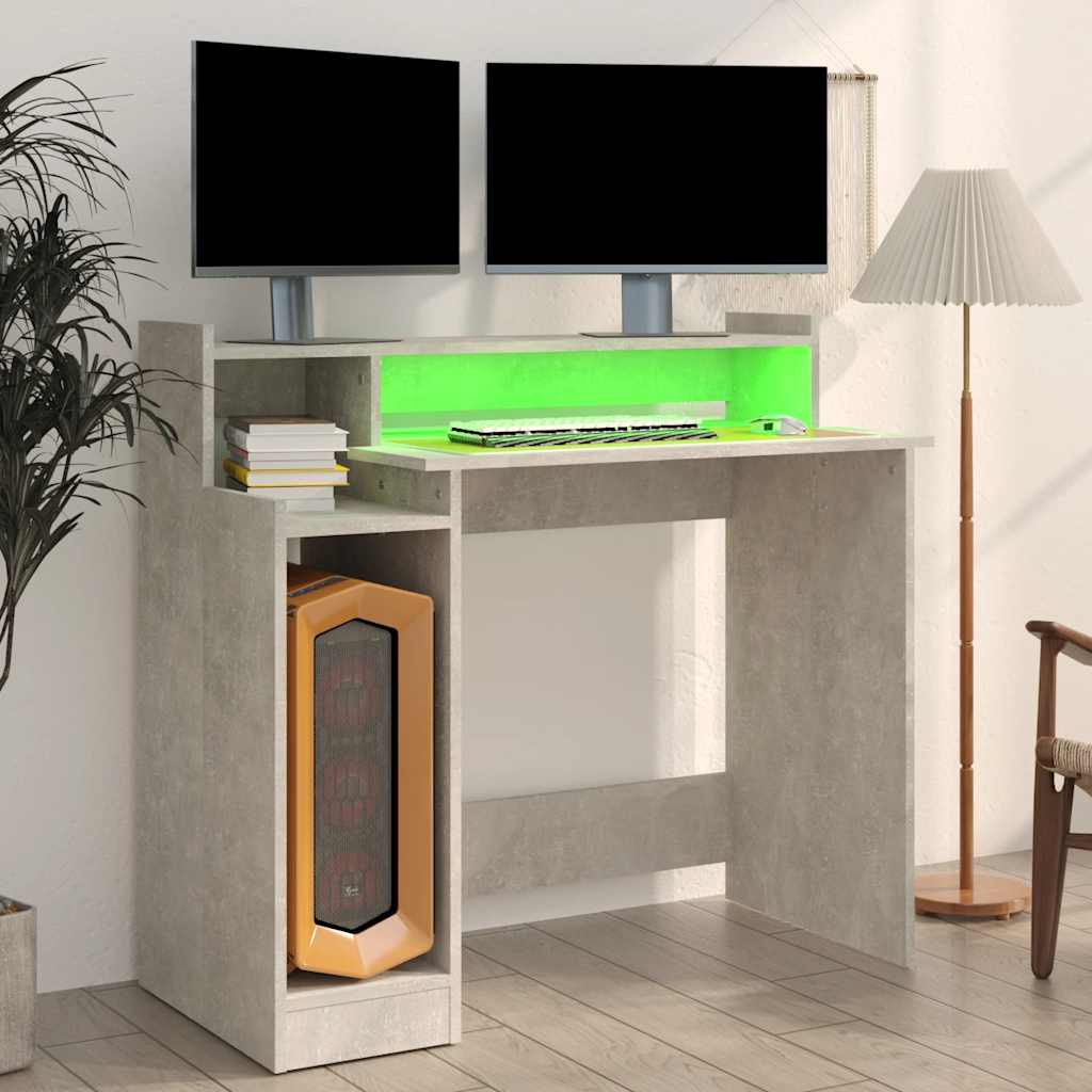 vidaXL Biurko z podświetleniem LED, betonowa szarość, 97x45x90 cm