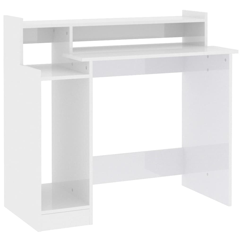 vidaXL Biurko z podświetleniem LED, białe, wysoki połysk, 97x45x90 cm