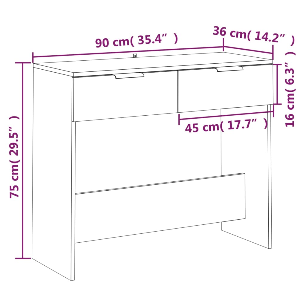 vidaXL Stolik konsolowy, biały, 90x36x75 cm, materiał drewnopochodny
