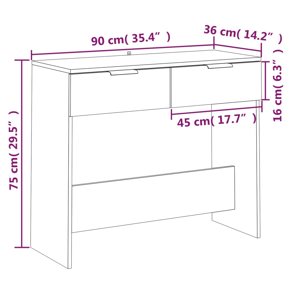 vidaXL Stolik konsolowy, czarny, 90x36x75 cm, materiał drewnopochodny