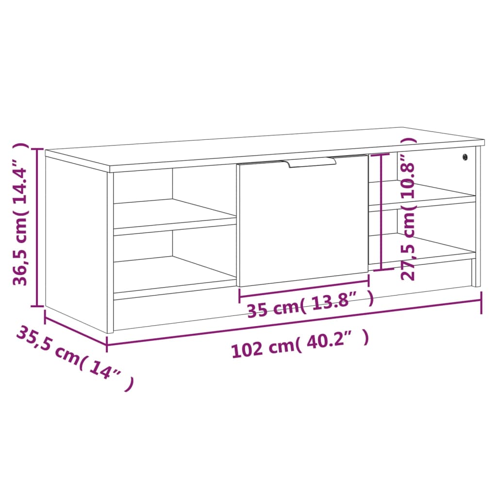 vidaXL Szafka pod telewizor, dąb sonoma, 102x35,5x36,5 cm