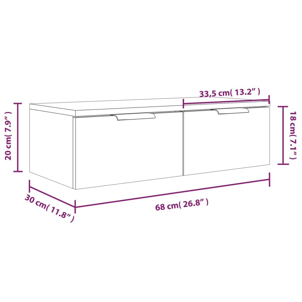 vidaXL Szafka wisząca, dąb sonoma 68x30x20 cm, materiał drewnopochodny