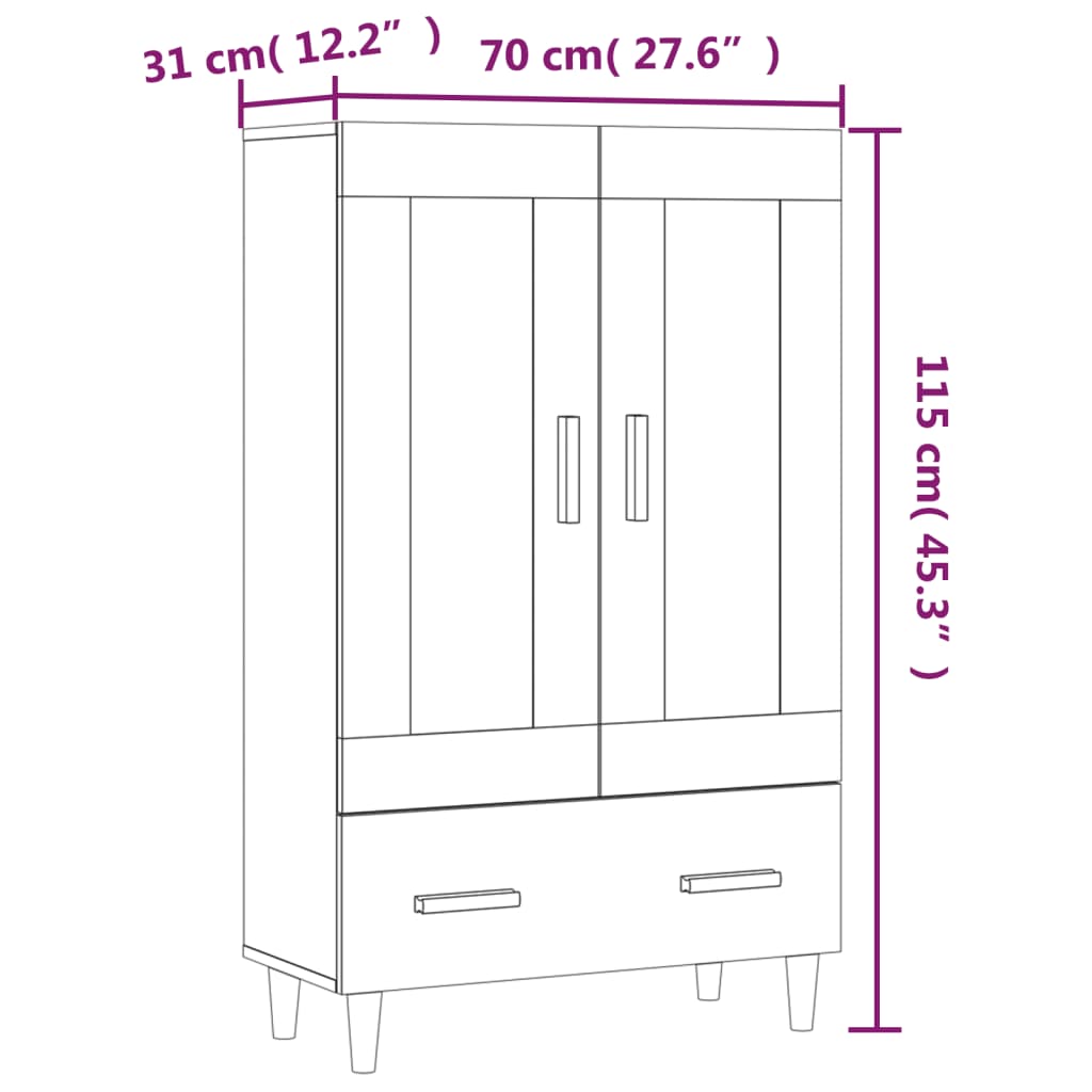 vidaXL Wysoka szafka, dąb sonoma 70x31x115 cm, materiał drewnopochodny