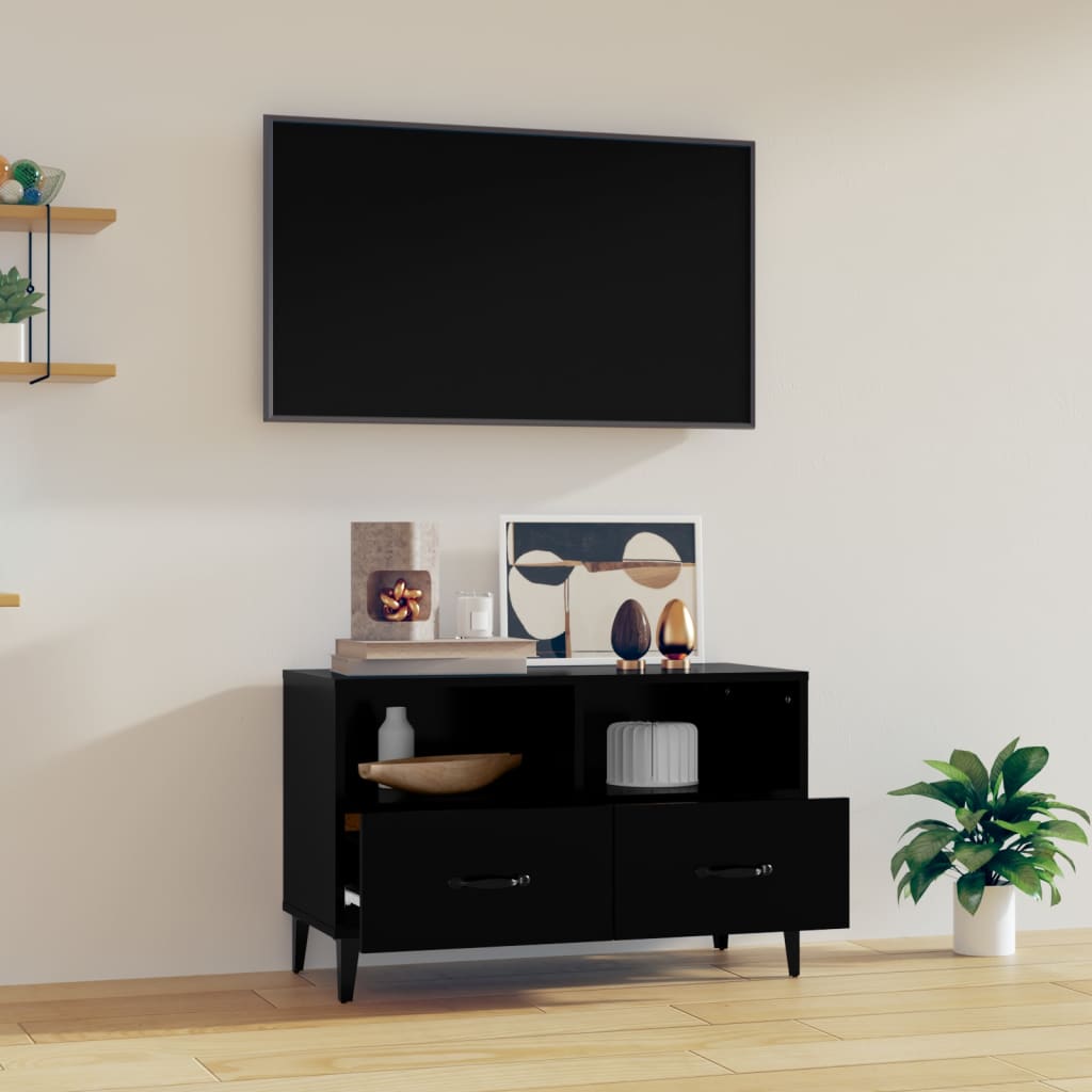 vidaXL Szafka pod TV, czarna, 80x36x50 cm, materiał drewnopochodny
