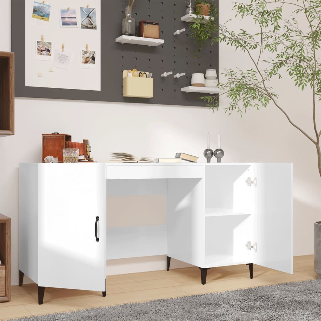 vidaXL Biurko białe z połyskiem, 140x50x75 cm, materiał drewnopochodny