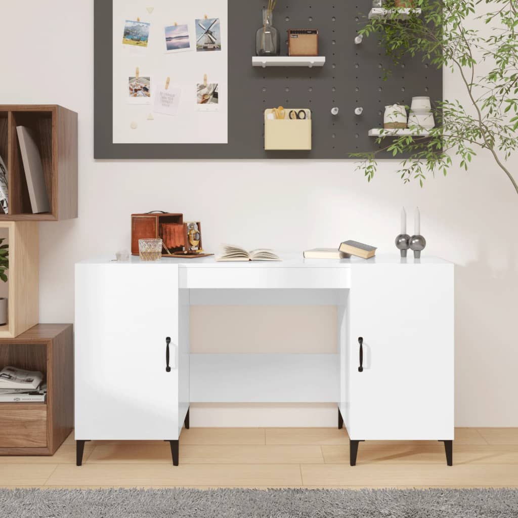 vidaXL Biurko białe z połyskiem, 140x50x75 cm, materiał drewnopochodny