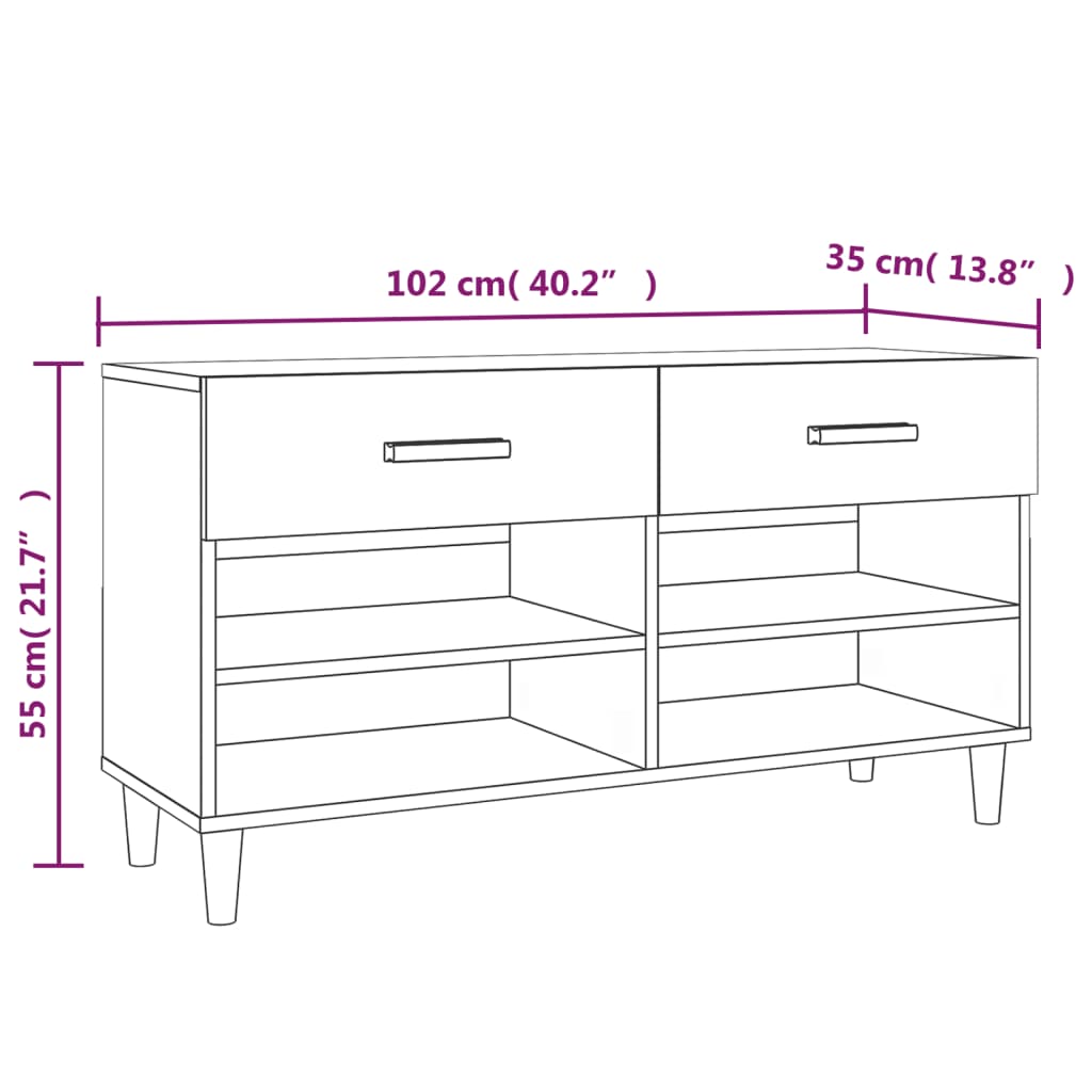 vidaXL Szafka na buty, szarość betonu, 102x35x55 cm