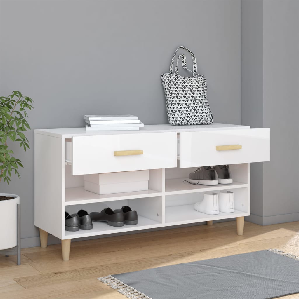 vidaXL Szafka na buty, wysoki połysk, biała, 102x35x55 cm