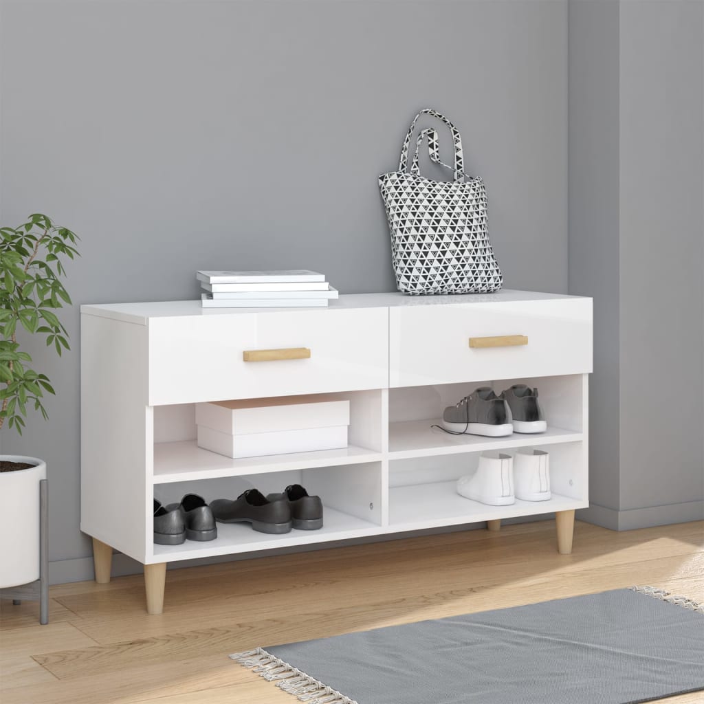 vidaXL Szafka na buty, wysoki połysk, biała, 102x35x55 cm