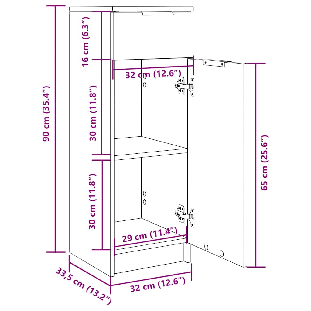 vidaXL Szafka łazienkowa, szary dąb sonoma, 32x34x90 cm