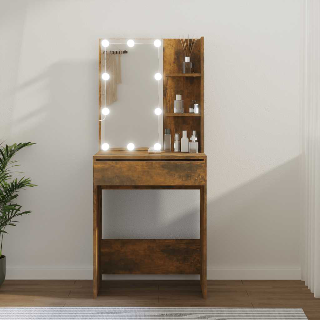 vidaXL Toaletka z LED, przydymiony dąb, 60x40x140 cm