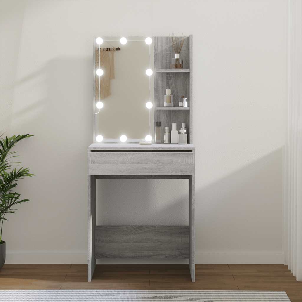 vidaXL Toaletka z LED, szary dąb sonoma, 60x40x140 cm