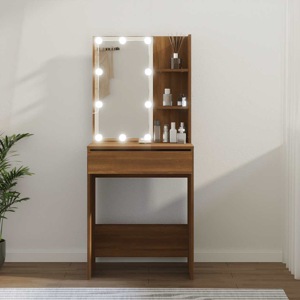 vidaXL Toaletka z LED, brązowy dąb, 60x40x140 cm