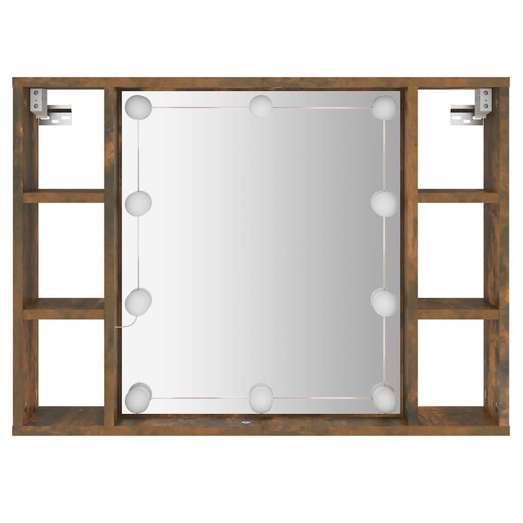 vidaXL Szafka z lustrem i LED, przydymiony dąb, 76x15x55 cm