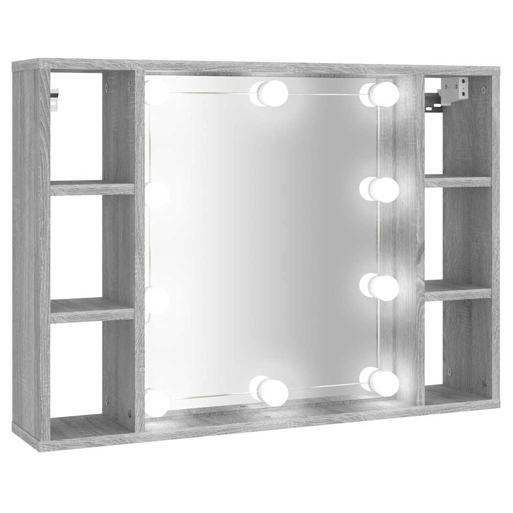 vidaXL Szafka z lustrem i LED, szary dąb sonoma, 76x15x55 cm