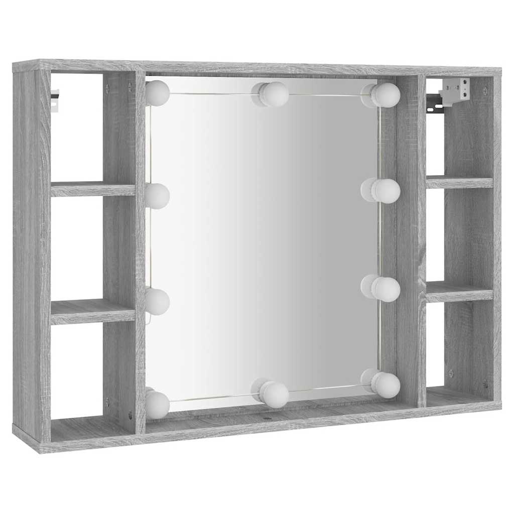 vidaXL Szafka z lustrem i LED, szary dąb sonoma, 76x15x55 cm