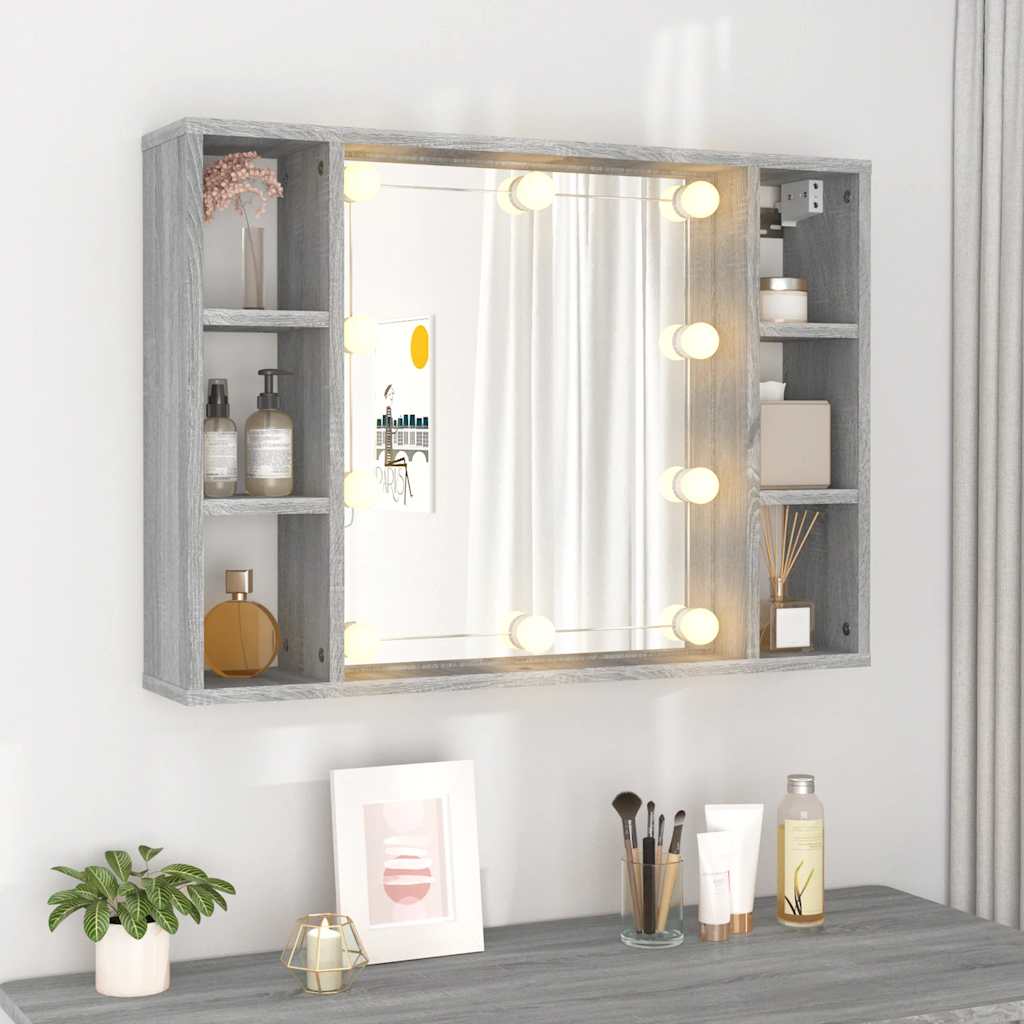 vidaXL Szafka z lustrem i LED, szary dąb sonoma, 76x15x55 cm