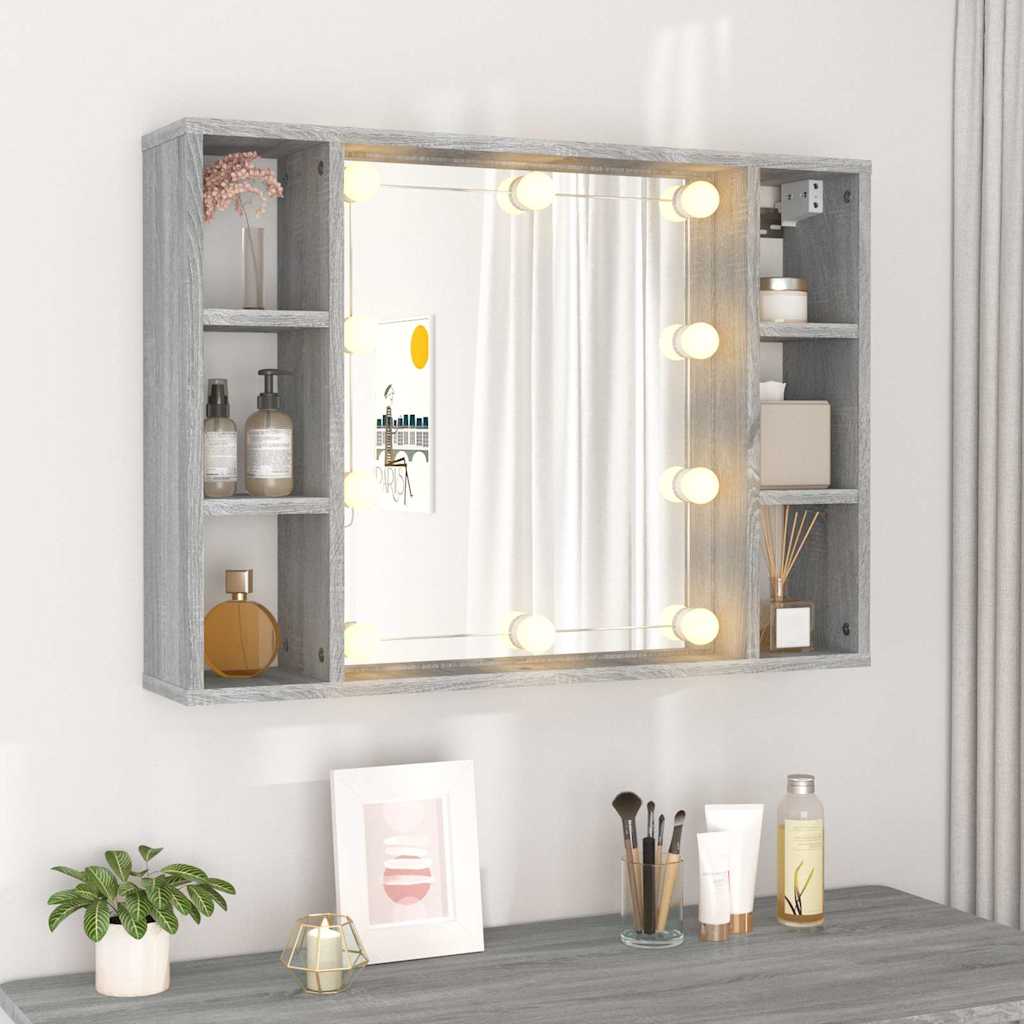 vidaXL Szafka z lustrem i LED, szary dąb sonoma, 76x15x55 cm