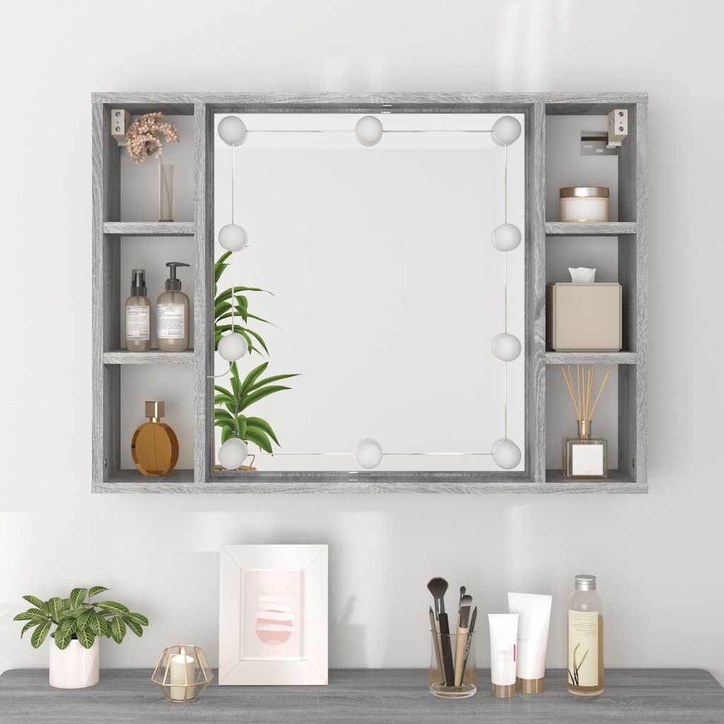 vidaXL Szafka z lustrem i LED, szary dąb sonoma, 76x15x55 cm