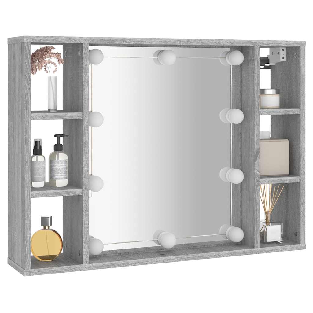 vidaXL Szafka z lustrem i LED, szary dąb sonoma, 76x15x55 cm