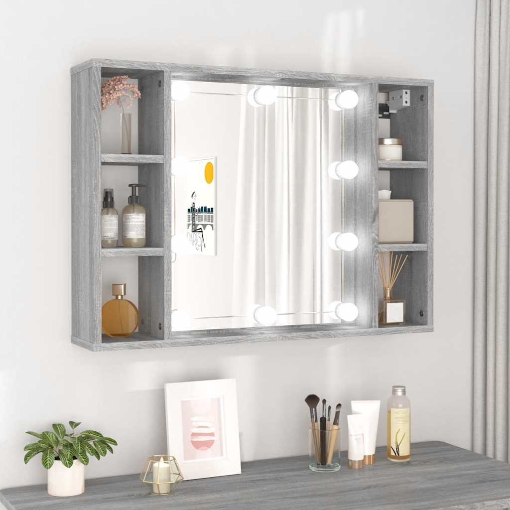 vidaXL Szafka z lustrem i LED, szary dąb sonoma, 76x15x55 cm