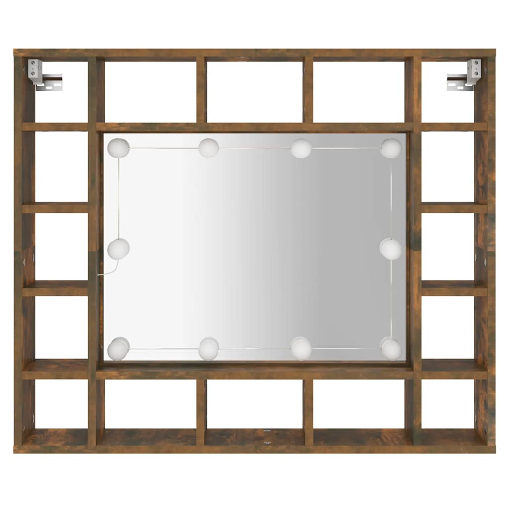 vidaXL Szafka z lustrem i LED, przydymiony dąb, 91x15x76,5 cm