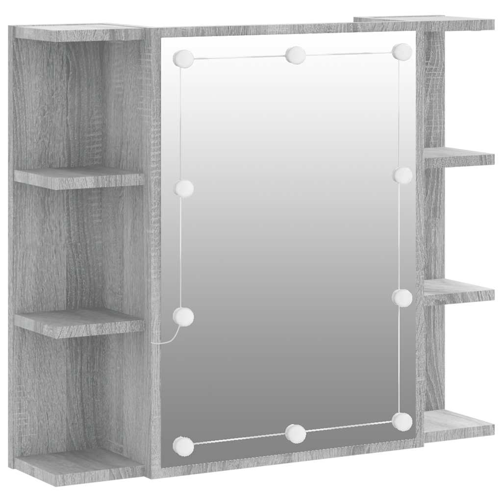 vidaXL Szafka z lustrem i LED, szary dąb sonoma, 70x16,5x60 cm