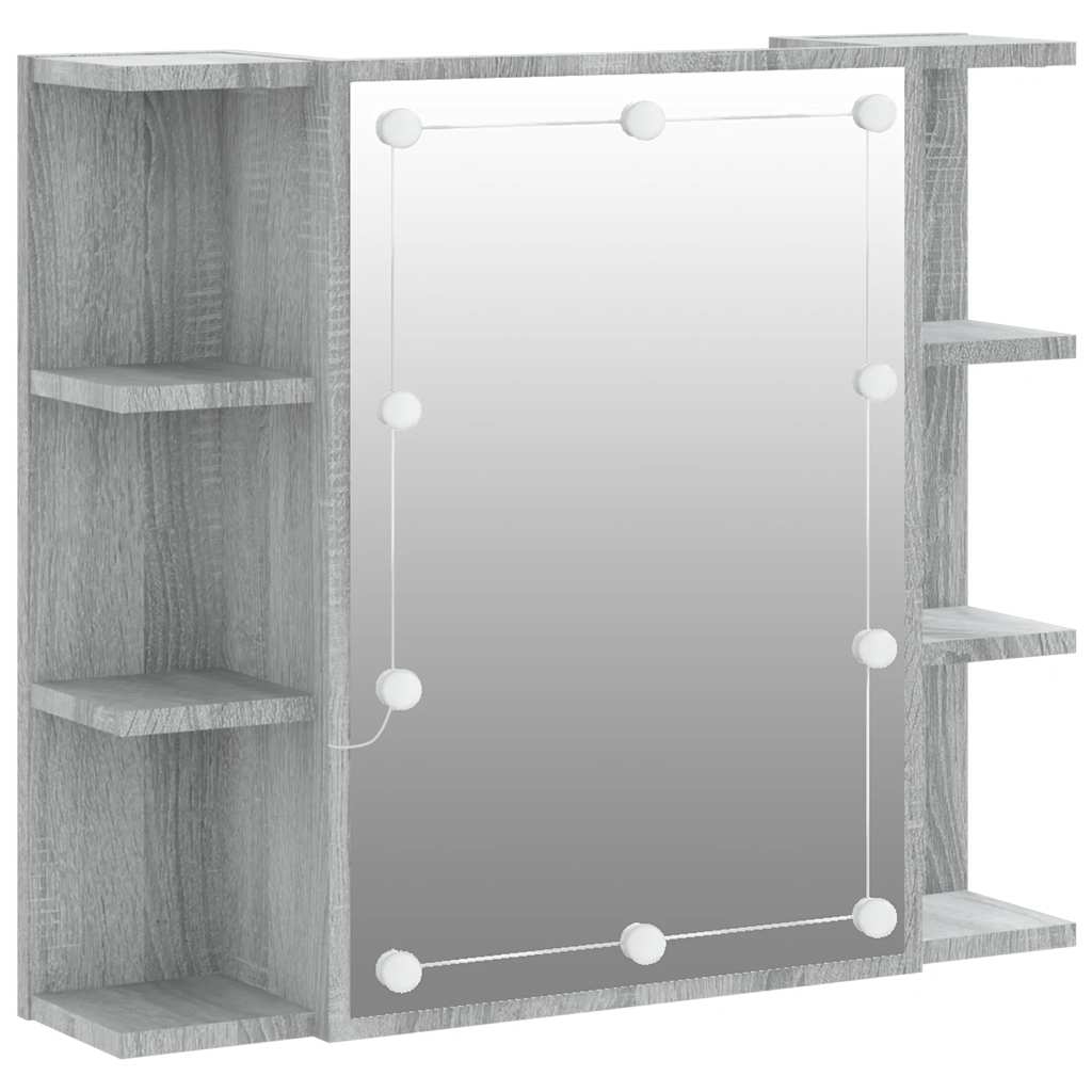 vidaXL Szafka z lustrem i LED, szary dąb sonoma, 70x16,5x60 cm