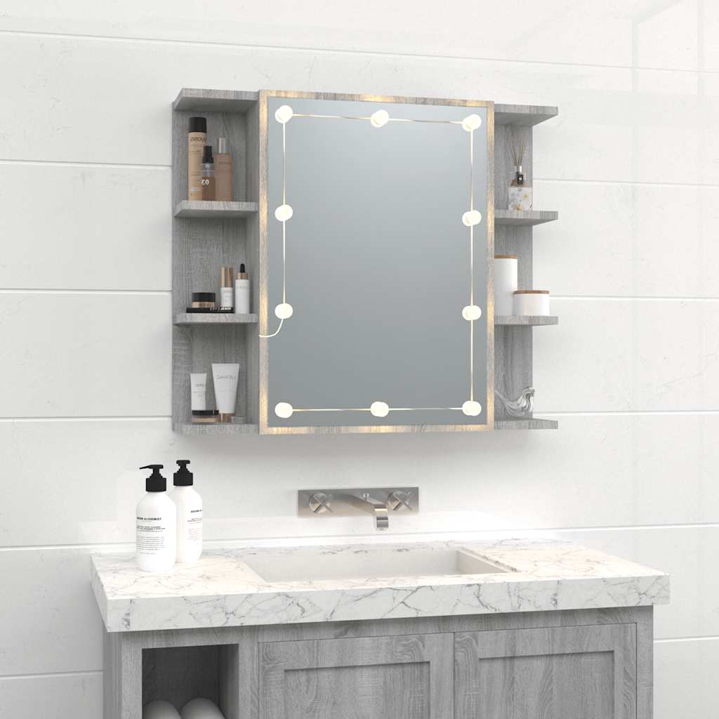 vidaXL Szafka z lustrem i LED, szary dąb sonoma, 70x16,5x60 cm