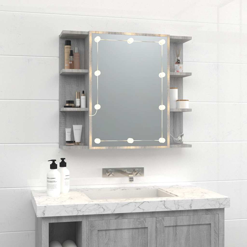vidaXL Szafka z lustrem i LED, szary dąb sonoma, 70x16,5x60 cm