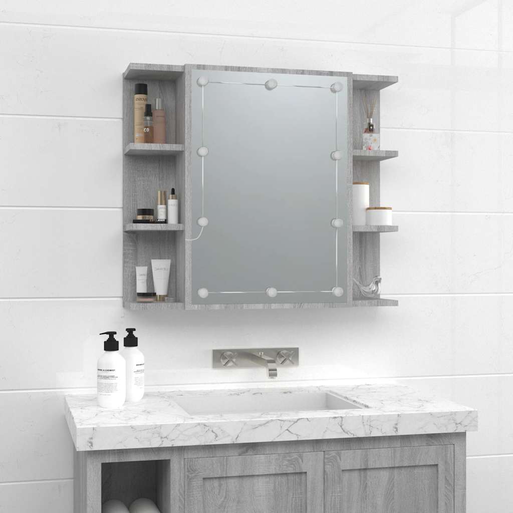 vidaXL Szafka z lustrem i LED, szary dąb sonoma, 70x16,5x60 cm