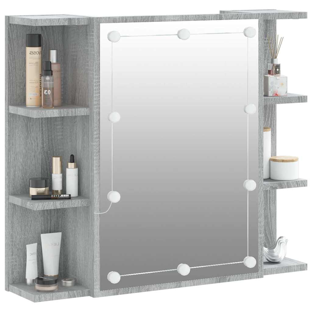 vidaXL Szafka z lustrem i LED, szary dąb sonoma, 70x16,5x60 cm