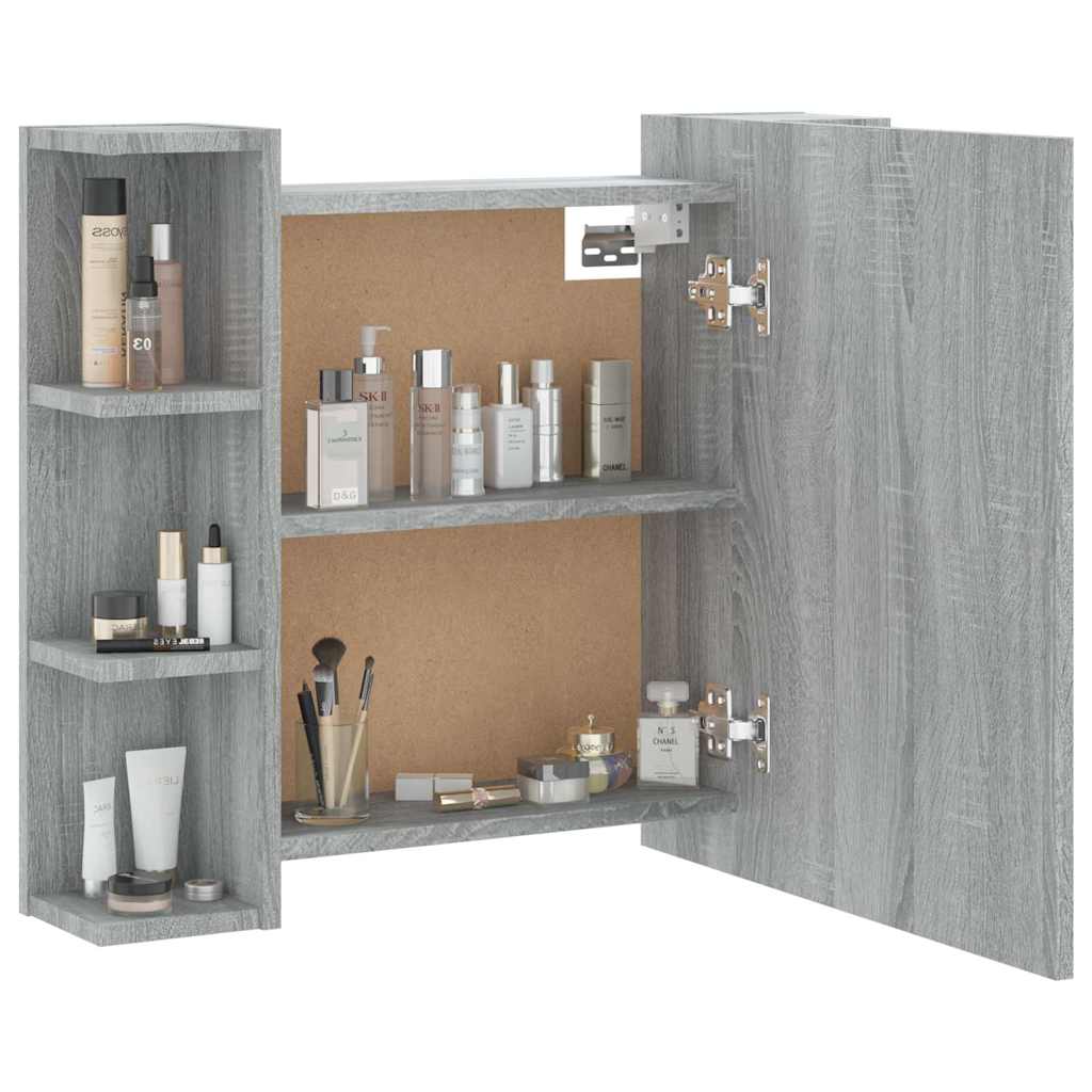 vidaXL Szafka z lustrem i LED, szary dąb sonoma, 70x16,5x60 cm