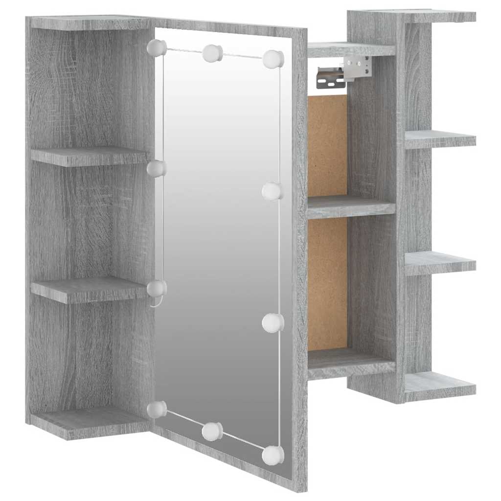 vidaXL Szafka z lustrem i LED, szary dąb sonoma, 70x16,5x60 cm