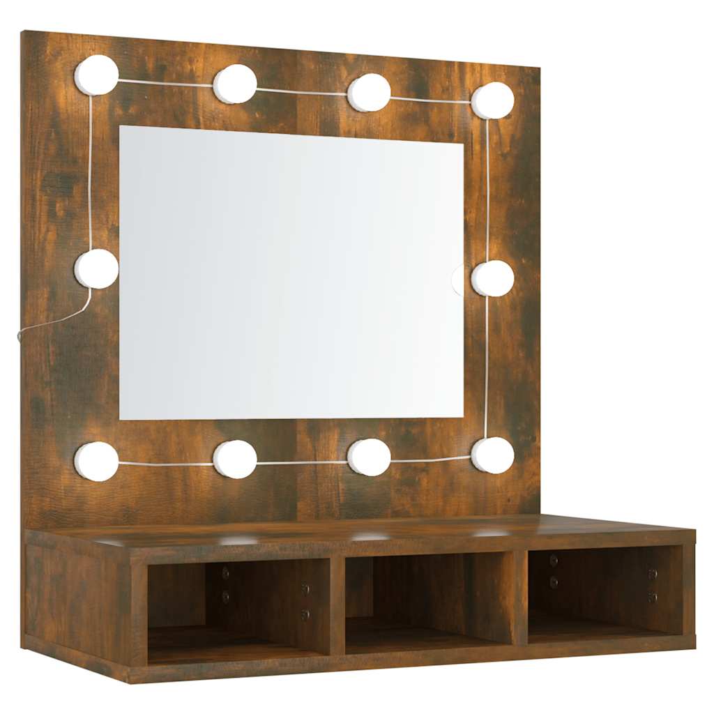 vidaXL Szafka z lustrem i LED, przydymiony dąb, 60x31,5x62 cm