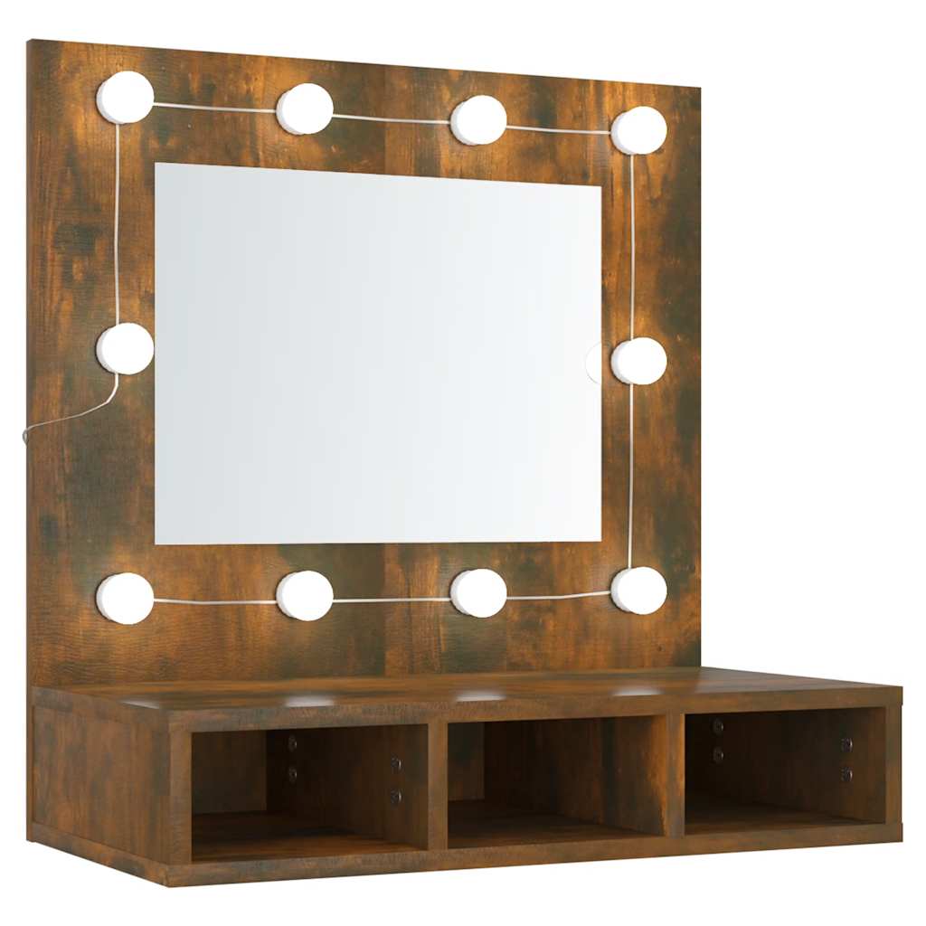 vidaXL Szafka z lustrem i LED, przydymiony dąb, 60x31,5x62 cm