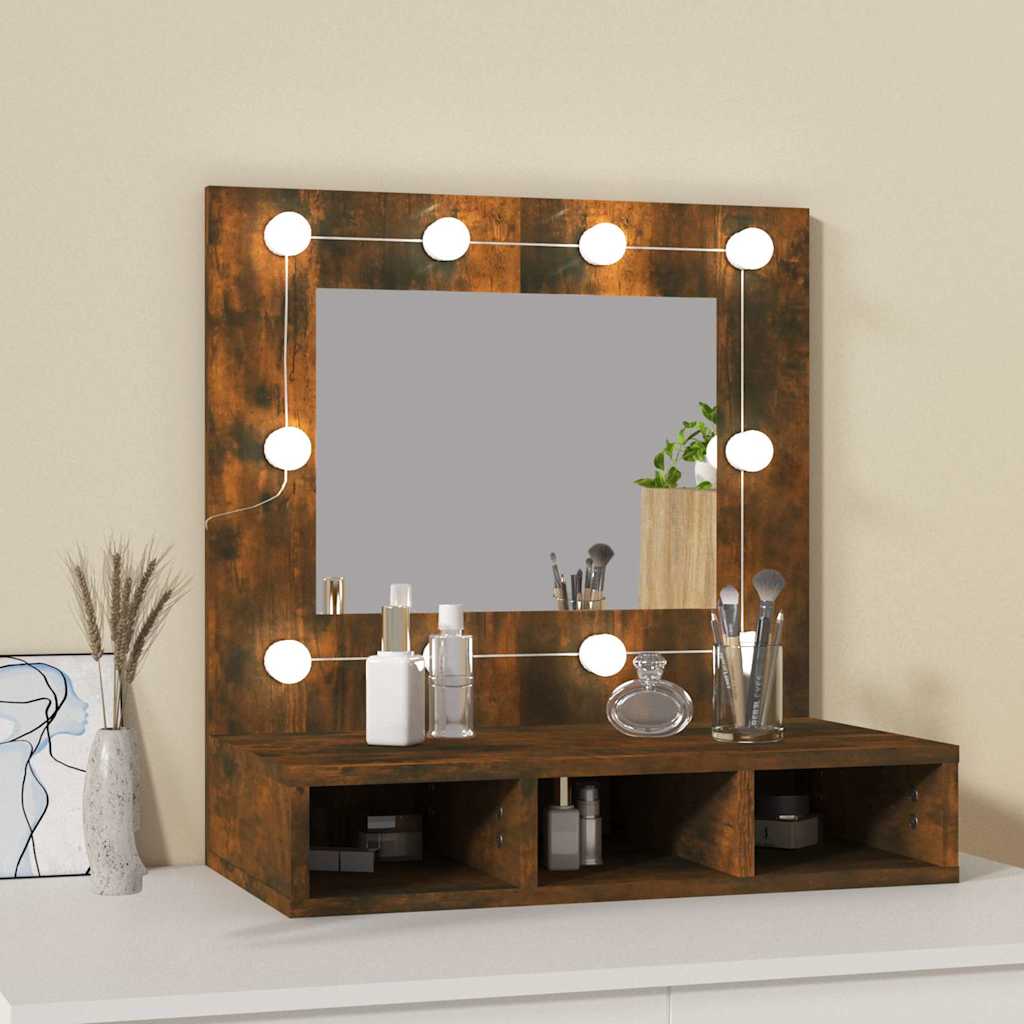 vidaXL Szafka z lustrem i LED, przydymiony dąb, 60x31,5x62 cm