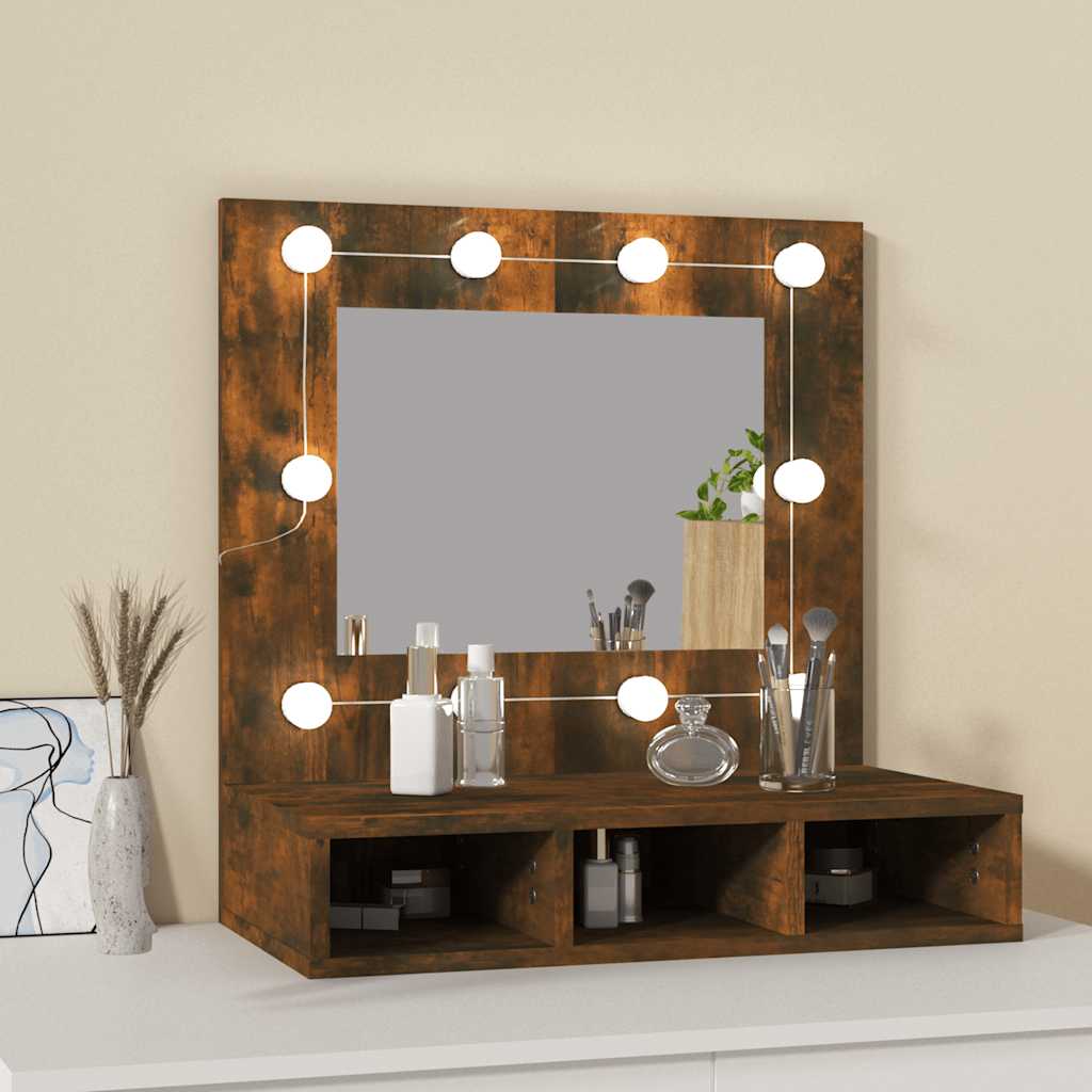 vidaXL Szafka z lustrem i LED, przydymiony dąb, 60x31,5x62 cm