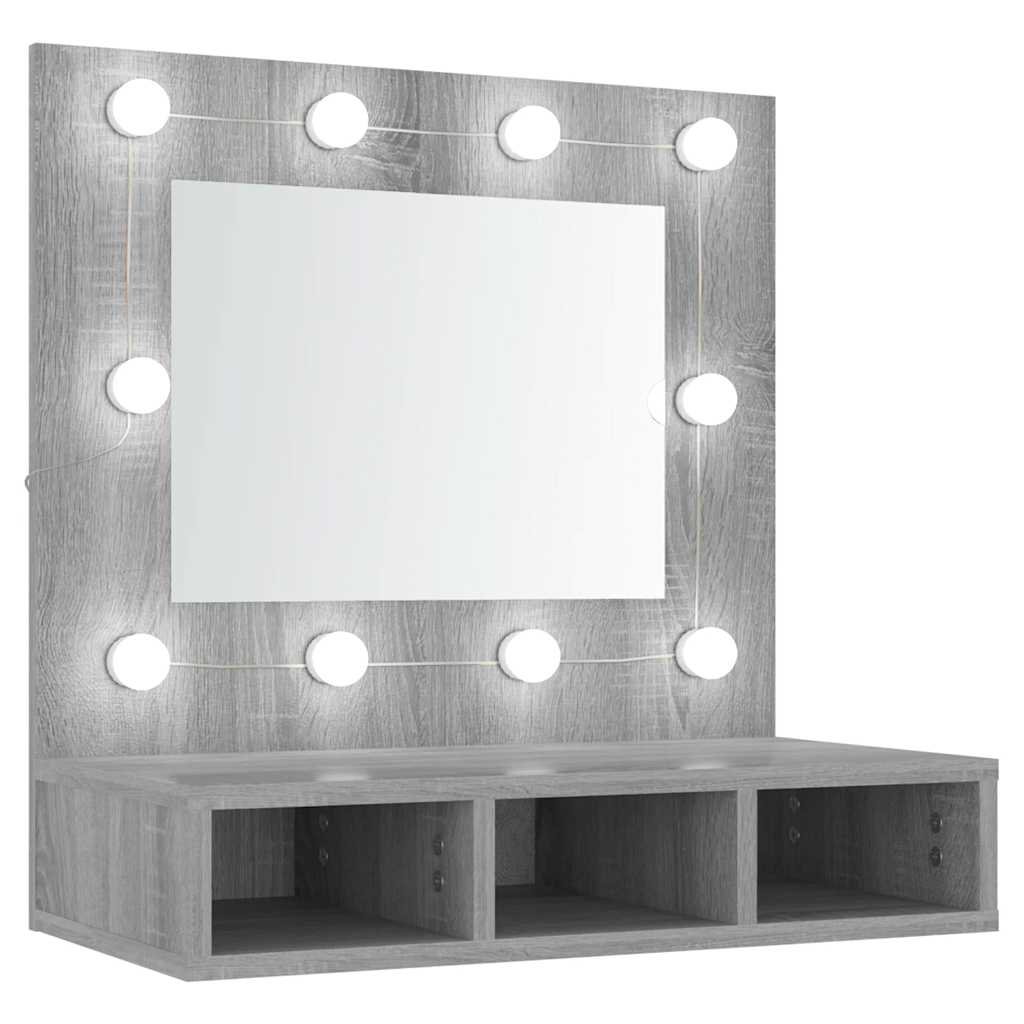 vidaXL Szafka z lustrem i LED, szary dąb sonoma, 60x31,5x62 cm