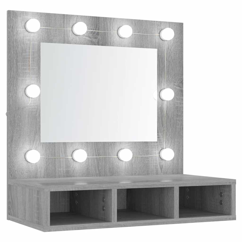 vidaXL Szafka z lustrem i LED, szary dąb sonoma, 60x31,5x62 cm