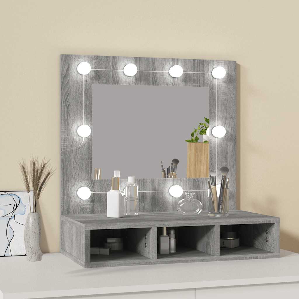 vidaXL Szafka z lustrem i LED, szary dąb sonoma, 60x31,5x62 cm